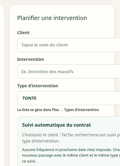 Capture réelle du Bureau planifiant une intervention dans TacTac